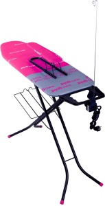 Masa de calcat EUROGOLD, Reflector, 120 X 38 cm, pliabila, cu manecar, suport pentru rufe, suport pentru fierul de calcat, priza si suport pentru cablul de alimentare Pink