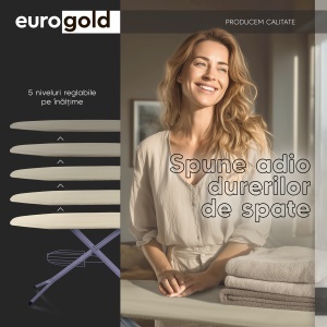 Masa de calcat Eurogold Professional Biege 06, 130 x 48 cm, pliabila, cu suport pentru statia de calcat, suport pentru rufe, priza si suport pentru cablul de alimentare - Img 4