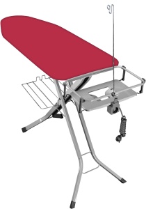 Masa de calcat EUROGOLD Professional Red 1760, 130 x 48 cm, pliabila, cu suport pentru statia de calcat, suport pentru rufe, priza si suport pentru cablul de alimentare