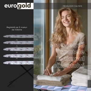 Masa de calcat Eurogold, Perfect metallic D30442B3, 120 X 42 cm, suport pentru fierul de calcat si cablu pentru priza - Img 4