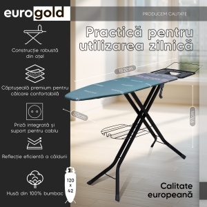 Masa de calcat Eurogold Profesional Reflector R35542VX, 120 x 42 cm, cu suport pentru statia de calcat, suport pentru rufe si cablu pentru priza - Img 2