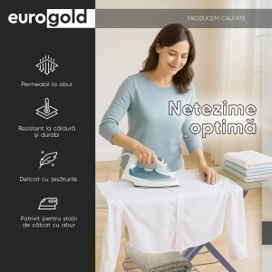 Masa de calcat Eurogold Professional Biege 06, 130 x 48 cm, pliabila, cu suport pentru statia de calcat, suport pentru rufe, priza si suport pentru cablul de alimentare - Img 5