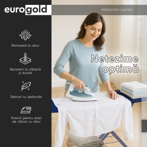 Masa de calcat Eurogold Professional Navi 212, 130 x 48 cm, pliabila, cu suport pentru statia de calcat, suport pentru rufe, priza si suport pentru cablul de alimentare - Img 5
