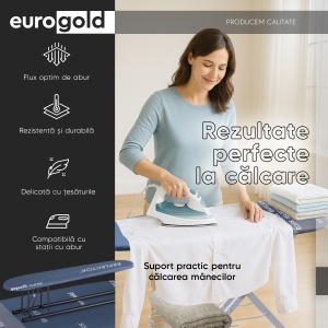 Masa de calcat Eurogold Professional Reflector R35748W, 130 x 48 cm, cu manecar de rufe, suport pentru statia de calcat, suport pentru rufe si cablu pentru priza - Img 5