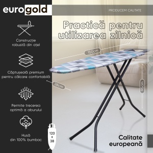 Masa de calcat Eurogold, Gold metallic, D28238F1, 120 X 38 cm, suport pentru fierul de calcat - Img 2
