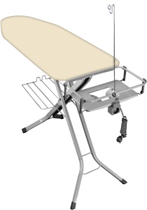 Masa de calcat Eurogold Professional Biege 06, 130 x 48 cm, pliabila, cu suport pentru statia de calcat, suport pentru rufe, priza si suport pentru cablul de alimentare