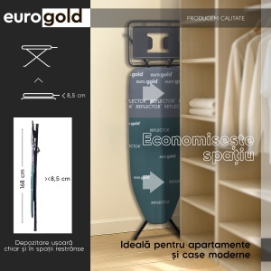 Masa de calcat Eurogold Profesional Reflector R35542VX, 120 x 42 cm, cu suport pentru statia de calcat, suport pentru rufe si cablu pentru priza - Img 3
