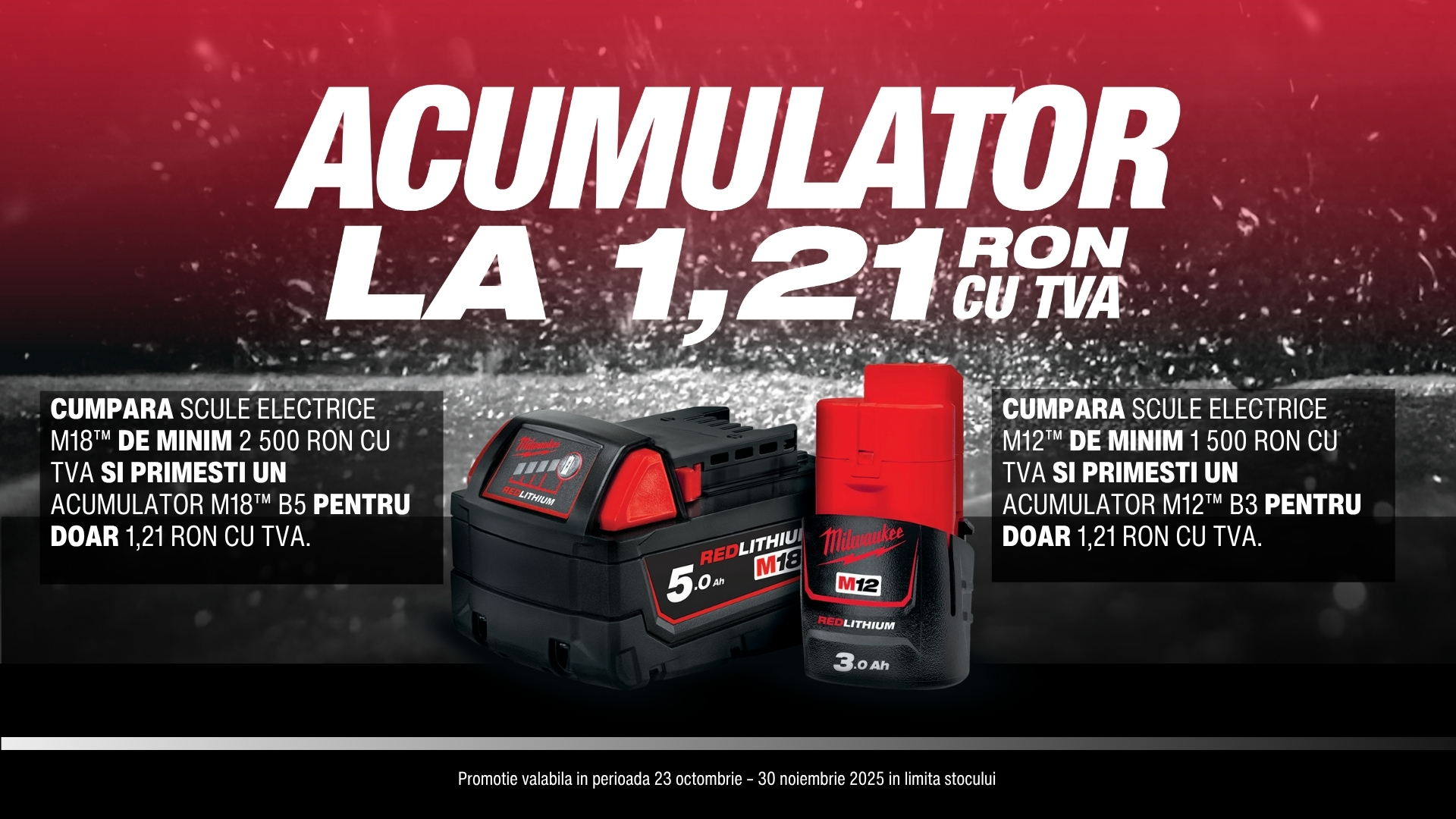 Acumulatori la doar 1,21 RON- Milwaukee REDEMPTION