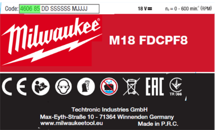 Exemplu eticheta scula Milwaukee pentru identificare cod produs