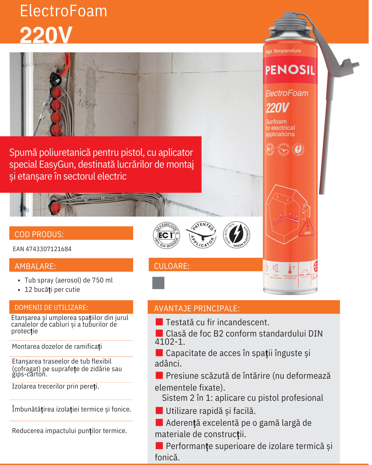 Aplicare Penosil ElectroFoam 220V in lucrari electrice