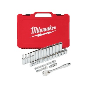 Set 32 de piese antrenor cu clichet 3/8 " si chei tubulare, sistem metric, Milwaukee, cod 4932464945