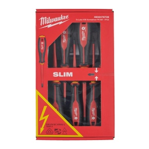 Set 7 surubelnite VDE TRI-LOBE, SL2.5/ SL3/ SL4/ SL5.5/ PH1/ PH2 si tester de tensiune, Milwaukee, cod 4932478739