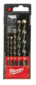 Set burghie pentru beton, diametre 4 / 5 / 6 / 8 / 10 mm, tija cilindrica, Milwaukee, cod 4932480157