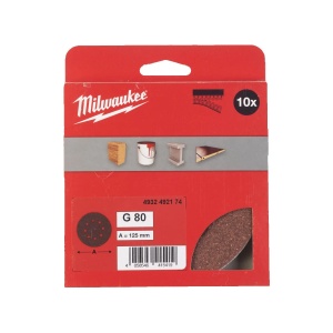 Set 10 foi abrazive pentru slefuitoare orbitale, 8 gauri, diametru 125 mm, granulatie 80, Milwaukee, cod 4932492174 - Img 2