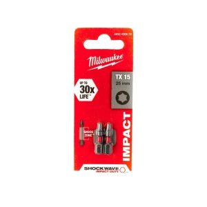 Set 2 Biti TX pentru surubelnite SHOCKWAVE IMPACT DUTY TX15x25 mm Milwaukee, cod 4932430872