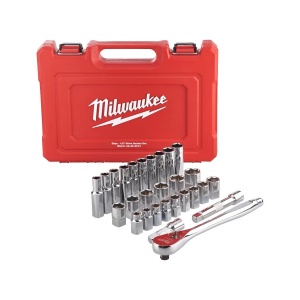 Set 28 chei tubulare standard si impact 10-24 mm + antrenor cu clichet 1/2", Milwaukee, cod 4932471864