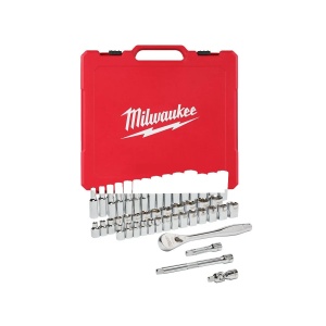 Set 56 chei tubulare sistem metric si imperial + antrenor cu clichet 3/8", Milwaukee, cod 4932464946