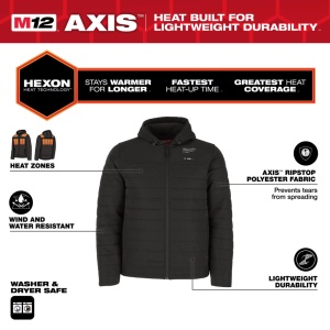 Jacheta puffer incalzita M12 HPJBL3-0 HEXON neagra, marimi S-XXL, Milwaukee - Img 7