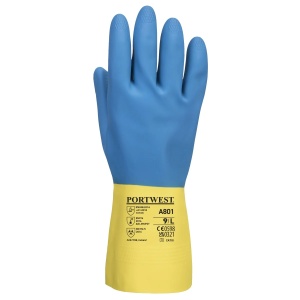 Manusi din latex, dublu impregnate, lungime 30 cm, galben/albastre, Portwest - Img 2