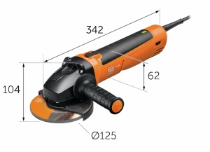 Polizor unghiular compact 125 mm, motor PowerDrive fara perii, 1500 W, FEIN, cod 72250660000