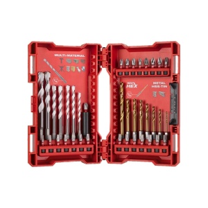 Set 39 burghie multimaterial si Red Hex Metal + capete de surubelnita + adaptor biti, Milwaukee, cod 4932479854