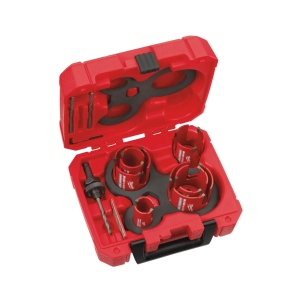 Set 6 carote BIG HAWG multi material, diametre 35-76 mm, tija prindere, 2 burghie centrare si o pila, Milwaukee, cod 4932464939 - Img 2