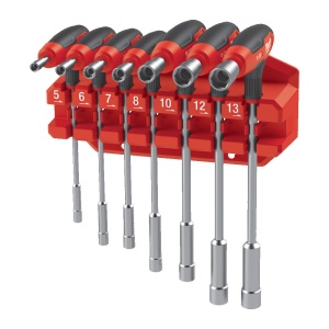 Set 7 chei tubulare cu maner in T cu suport, Comfort Grip, Milwaukee, cod 4932498704