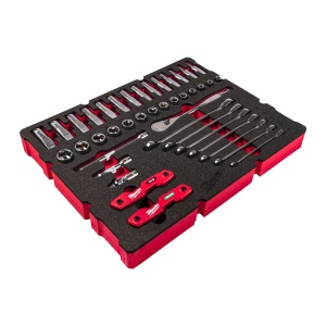 Insertie spuma PACKOUT™ pentru sertar, 55 buc chei combinate si clichet 3/8", Milwaukee, cod 4932493640