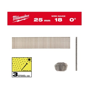 Pachet 5000 cuie T pentru M18 FN18GS, INOX 18G / 25 mm / SC3, cap subtire cu finisaj, unghi 0°, Milwaukee, cod 4932492559
