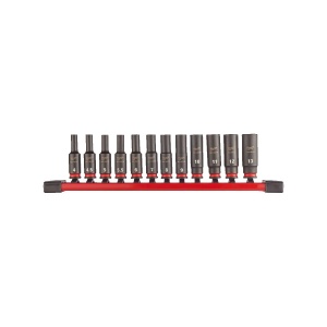 Set 12 chei tubulare de impact 1/4" SHOCKWAVE IMPACT DUTY cu sina, Milwaukee, cod 4932480453