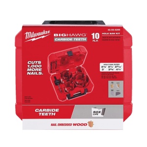 Set 6 carote BIG HAWG multi material, diametre 35-76 mm, tija prindere, 2 burghie centrare si o pila, Milwaukee, cod 4932464939 - Img 3
