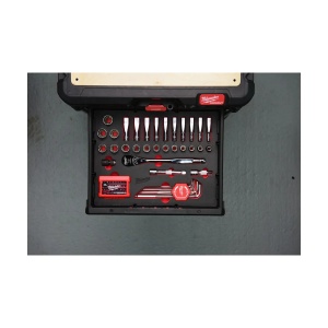 Set antrenor cu clichet 1/2", chei tubulare, imbusuri Hex si biti SHOCKWAVE in insertie spuma PACKOUT, Milwaukee, cod 4932480716 - Img 3