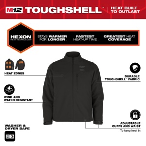 Jacheta neagra premium incalzita M12 HJBL6-0, S-XXXL, tehnologie HEXON, 5 zone de incalzire, Milwaukee - Img 9