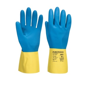 Manusi din latex, dublu impregnate, lungime 30 cm, galben/albastre, Portwest