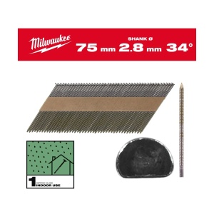 Pachet 2200 cuie pentru pistol M18 FFN, unghi 34, cap D 75 mm / RS / B / SC1, Milwaukee, cod 4932492602 - Img 2