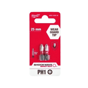 Set 2 Biti PH pentru surubelnite SHOCKWAVE IMPACT DUTY PH1x25 mm Milwaukee, cod 4932430850 - Img 2