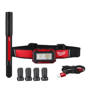 Set 2 lanterne tip stilou si slim frontala cu baterii IR HL450PL250, cablu USB, Milwaukee, cod 4933492104