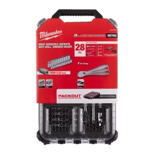 Set 28 antrenor cu clichet 1/4" + chei tubulare metric, organizator PACKOUT, Milwaukee, cod 4932478812