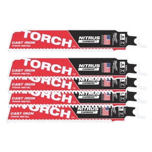 Set 5 panze fierastrau sabie HEAVY DUTY TORCH NITRUS CARBIDE pentru metal, TCT TORCH NITRUS 150X8 TPI, Milwaukee, cod 48005561 - Img 1