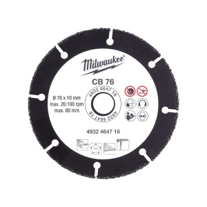 Disc diamantat cu carbura CB 76 mm, diametru interior disc 10 mm, Milwaukee, cod 4932464716