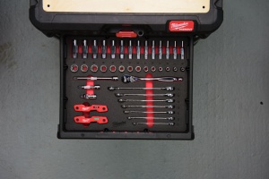 Insertie spuma PACKOUT™ pentru sertar, 55 buc chei combinate si clichet 3/8", Milwaukee, cod 4932493640