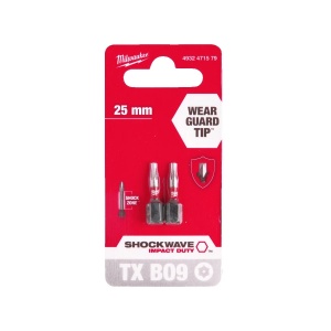 Set 2 Biti pentru surubelnite SHOCKWAVE IMPACT DUTY TX BO9 X 25 mm, Milwaukee, cod 4932471579