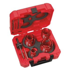 Set 6 carote BIG HAWG multi material, diametre 35-76 mm, tija prindere, 2 burghie centrare si o pila, Milwaukee, cod 4932464939