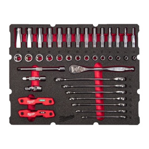 Insertie spuma PACKOUT™ pentru sertar, 55 buc chei combinate si clichet 3/8", Milwaukee, cod 4932493640