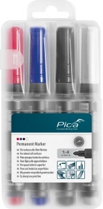Marker permanent 1-4 mm, round tip, rosu / verde / negru / albastru / set 4 culori, PICA
