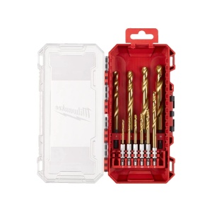 Set 10 burghie SHOCKWAVE HSS-TIN RED HEX 1/4" din titan pentru metal, 3-10 mm, Milwaukee, cod 4932493865