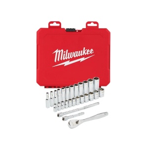 Set 28 chei tubulare sistem metric + antrenor cu clichet 1/4", Milwaukee, cod 4932464943