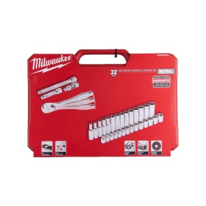 Set 32 de piese antrenor cu clichet 3/8 " si chei tubulare, sistem metric, Milwaukee, cod 4932464945 - Img 5