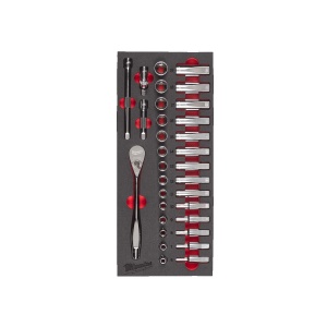 Set 32 piese 3/8'' antrenor cu clichet si chei tubulare in insertie spuma, Milwaukee, cod 4932479825 - Img 5