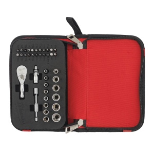 Set 39 piese antrenor cu clichet 1/4" compact, chei tubulare 4-14 mm si biti SHOCKWAVE, Milwaukee, cod 4932492672